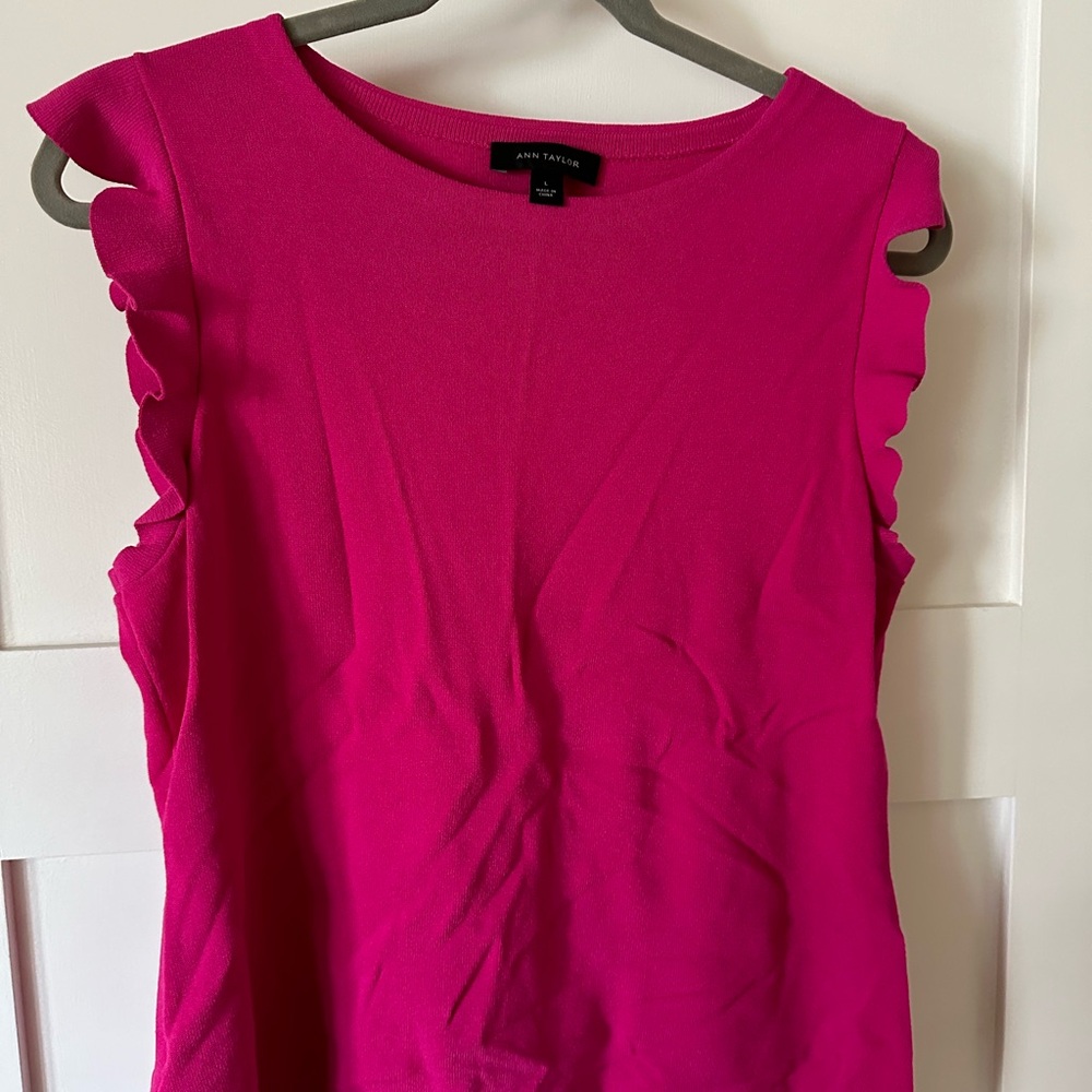 Ann Taylor pink flutter sleeve shell top
